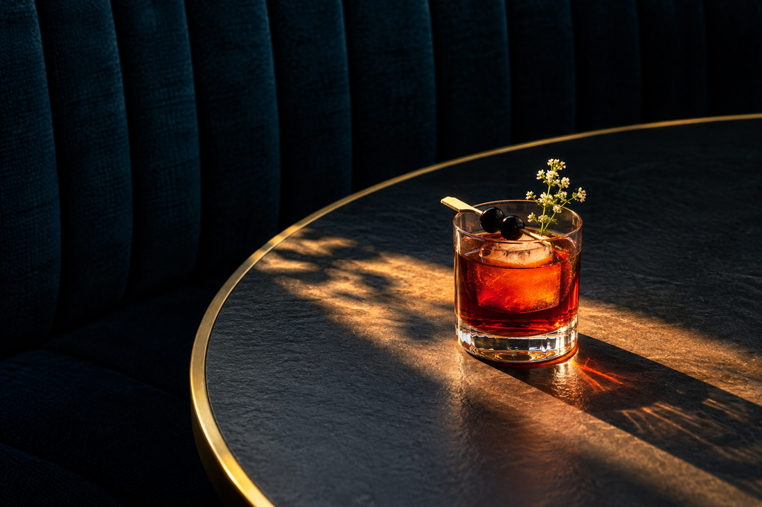 Cocktail artisanal équilibré entre spiritueux, agrumes, sucre et dilution, préparé autour des créations de la Distillerie Sainte Barbe.