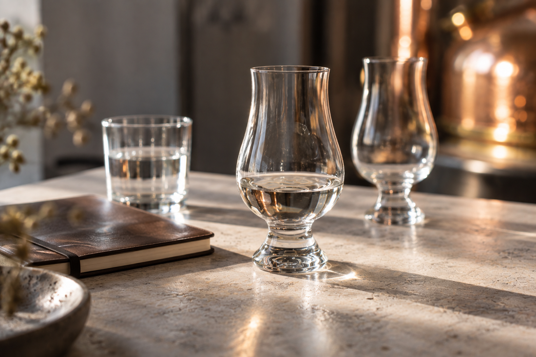 Dégustation d’un spiritueux artisanal dans un verre tulipe à la Distillerie Sainte Barbe.