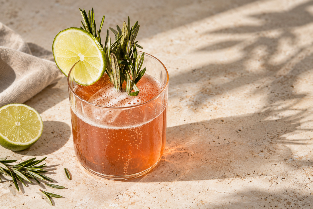 Cocktail artisanal au shaker avec glace et spiritueux de la Distillerie Sainte Barbe.