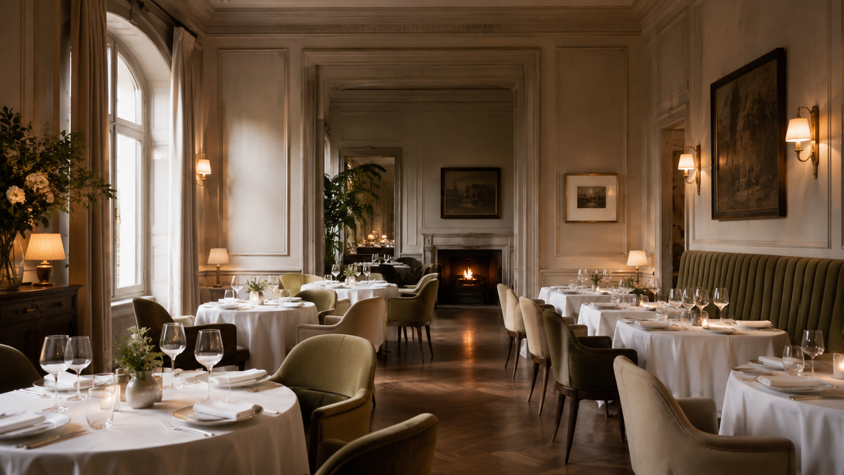 Salle de restaurant dressée pour le service