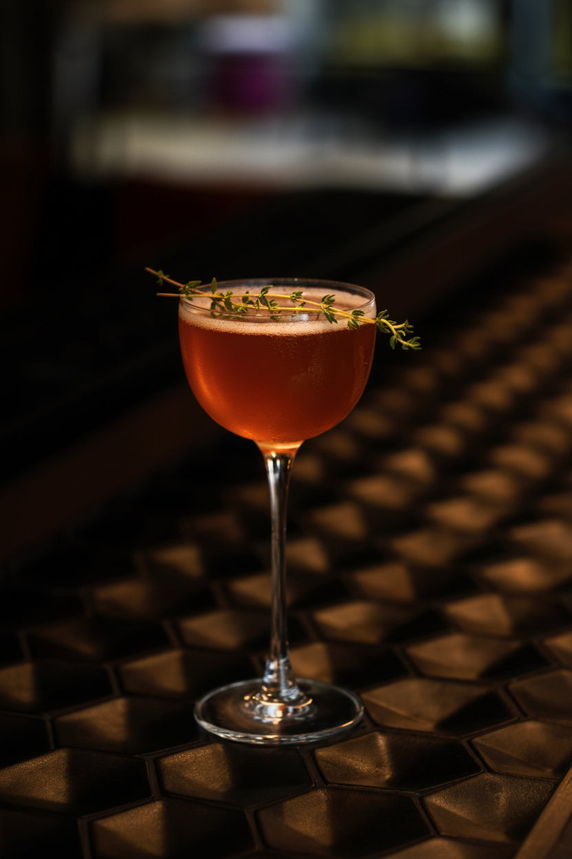 Cocktail au Plum, liqueur de gin aux mirabelles de la Distillerie Sainte Barbe, par le bar du Crystal Nancy